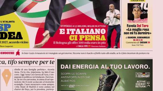 Tra Bologna e Milan. La Gazzetta in prima pagina: "E Italiano ci pensa"
