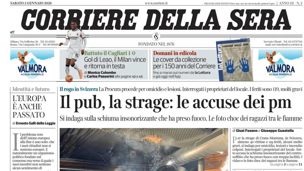 Leao decisivo, il CorSera in prima pagina: “Gol di Leao, il Milan vince e ritorna in testa”