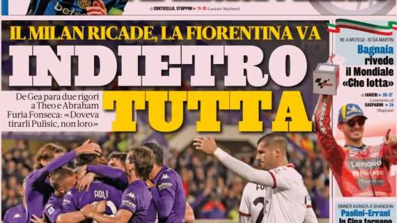 L'apertura della Gazzetta sul ko del Milan a Firenze: "Indietro tutta"