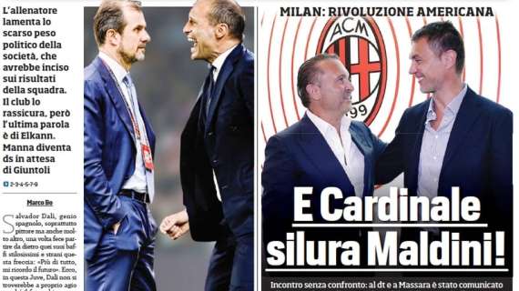 Tuttosport in apertura sul Milan: "E Cardinale silura Maldini"