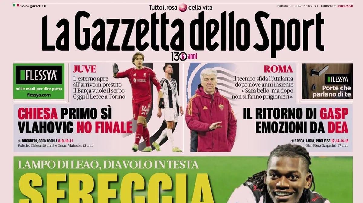 “Sfreccia il Milan”. La Gazzetta dopo la vittoria di Cagliari: “Lampo di Leao, Diavolo in testa”