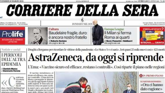 CorSera: "Europa League, il Milan si ferma. Roma ai quarti"