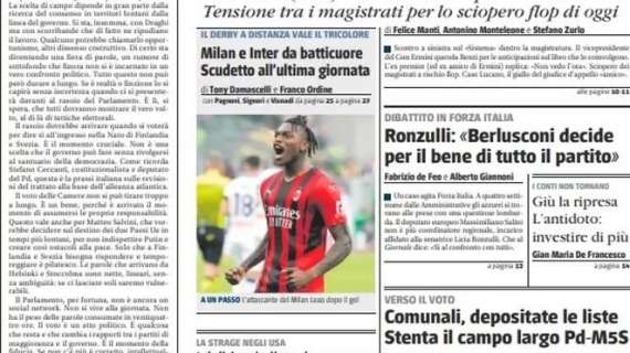 Il Giornale: “Milan e Inter da batticuore, scudetto all’ultima giornata”