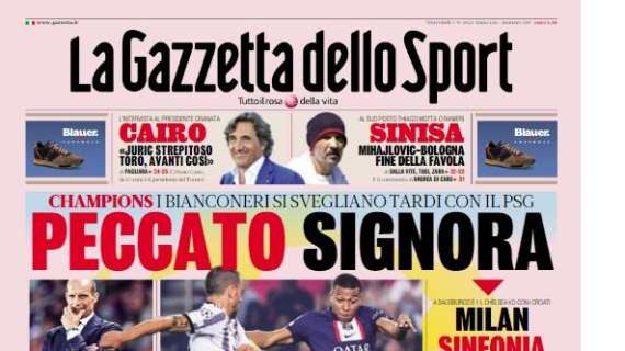 La Gazzetta dello Sport in apertura: "Milan sinfonia a metà"