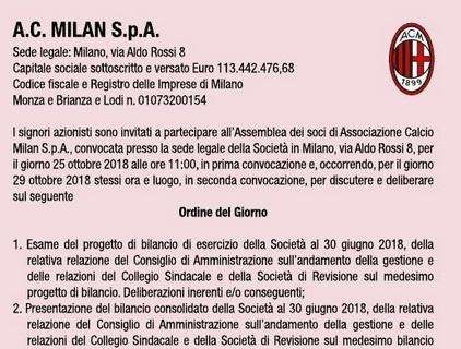 FOTO - Milan, convocata l'Assemblea dei Soci del club rossonero