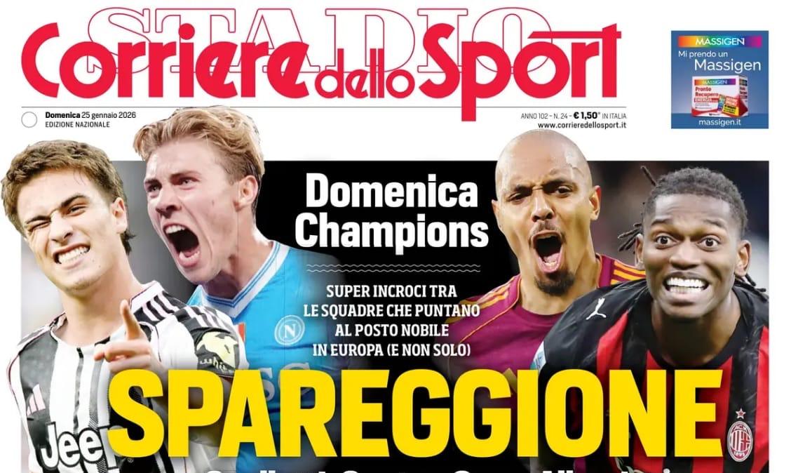 Stasera c'è Roma-Milan. Il CorSport in apertura: "Spareggione"