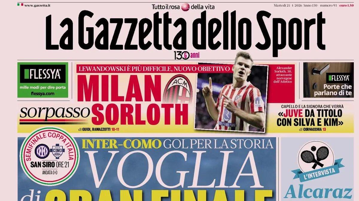 La Gazzetta in apertura: "Milan, sorpasso Sorloth"