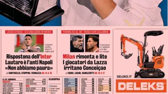 La Gazzetta in apertura: "Milan rimonta e lite. I giocatori da Lazza irritano Conceiçao"