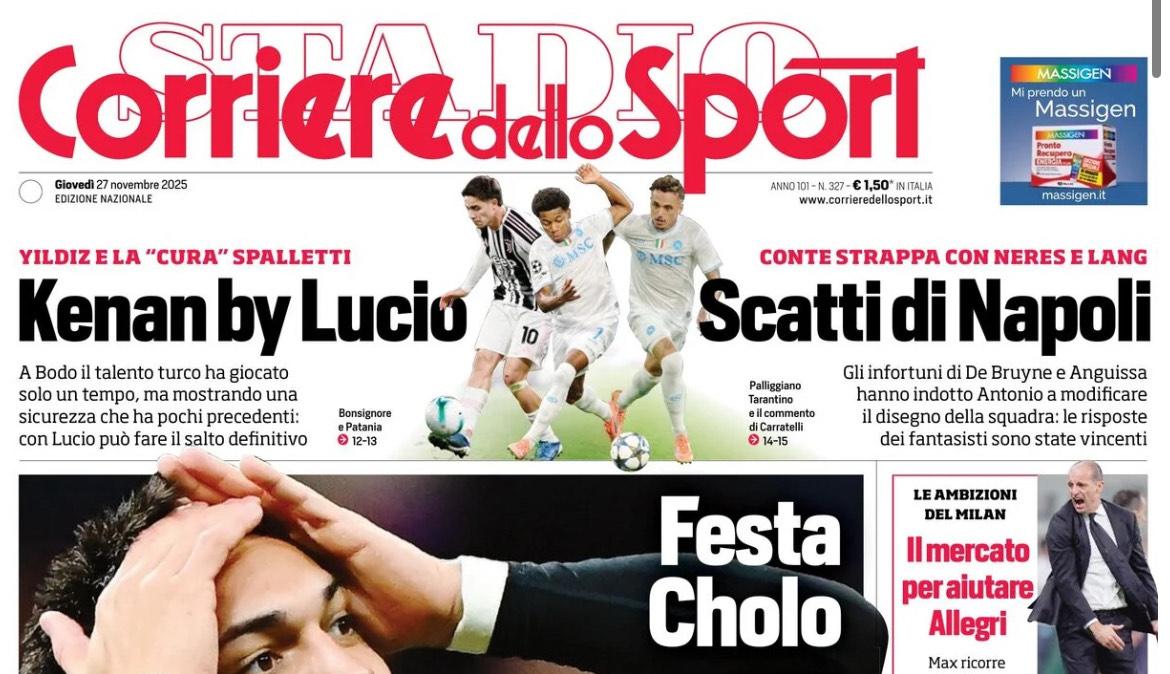 Il CorSport in apertura sul Milan: "Il mercato per aiutare Allegri"