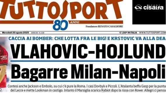 È caccia ai bomber. Tuttosport: "Vlahovic-Hojlund. Bagarre Milan-Napoli"