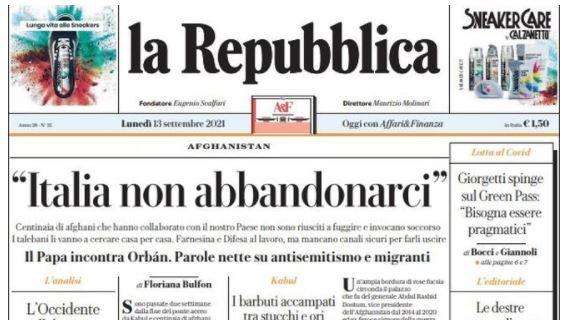 L'apertura di Repubblica: "Roma e Milan in testa con il Napoli"
