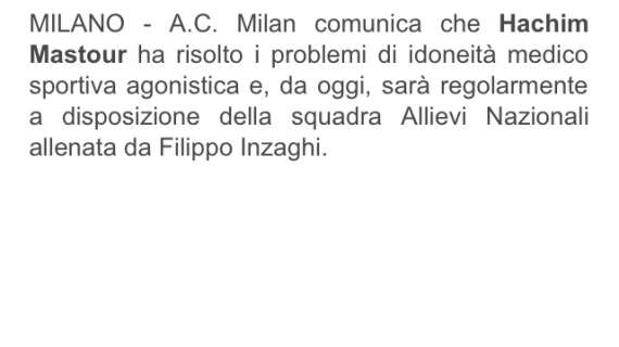 UFFICIALE: Mastour ottiene l'idoneità sportiva. Oggi torna ad allenarsi