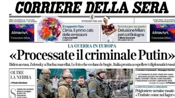 L'apertura del CorSera: "Delusione Milan: pari col Bologna"