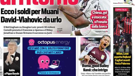 Il CorSport in prima pagina: "Milan, Leao aspetta Hojlund. Max sfida il Bari: Rafa falso 9"