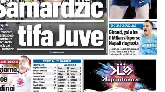 Tuttosport in prima pagina: "Giroud, gol e ira. Il Milan s'è perso, il Napoli ringrazia"