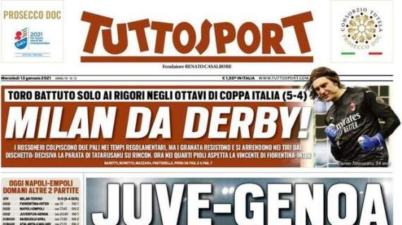 Rossoneri ai quarti di Coppa Italia, Tuttosport in apertura: "Milan da derby!"