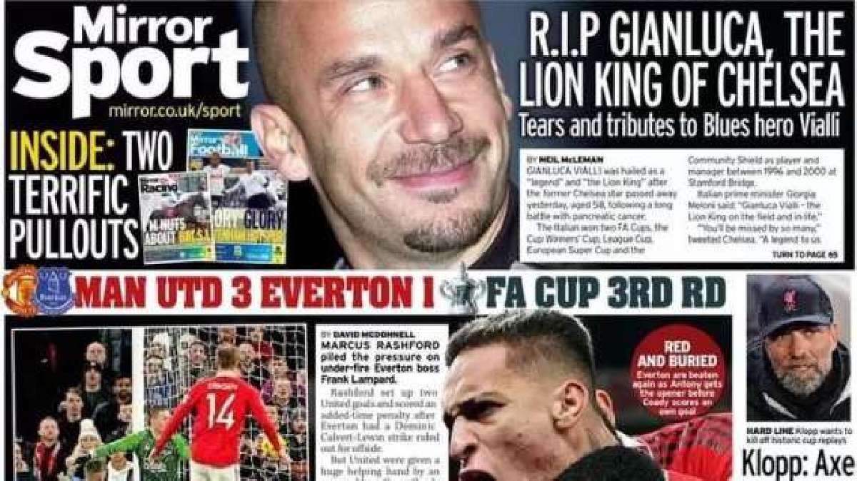 La stampa sportiva inglese piange Luca Vialli: le prime pagine di oggi