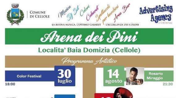 Eventi - Baia Domizia, lunedì 24 luglio conferenza stampa di presentazione del cartellone degli spettacoli dell'Arena Dei Pini organizzati dalla Adversting Agency.
