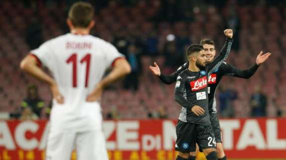 Napoli-Milan 2-1: Insigne e Zielinski, Romagnoli non basta
