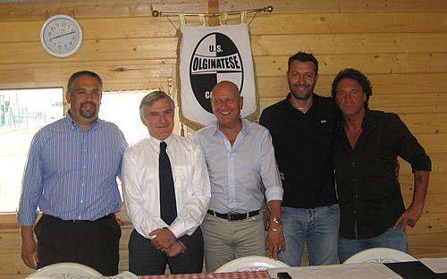 Da sinistra a destra: il direttore sportivo Giovanni Vassena, il presidente Flavio Redaelli, il direttore generale Fabio Galbusera, mister Alessio Delpiano e il vice Fabio Corti