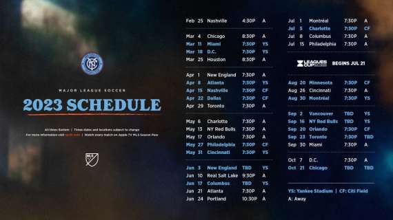 NYCFC Announces 2023 MLS Regular Season Schedule