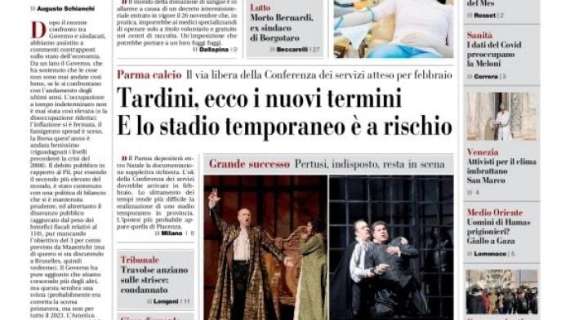L'apertura della Gazzetta di Parma: "Tardini, ecco i nuovi termini. E lo stadio temporaneo è a rischio"