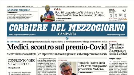 Corriere del Mezzogiorno: "Napoli ko a Parma ma arriva Osimhen"