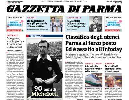 Gazzetta di Parma: "In quarantena ma già pensando a Parma-Milan"