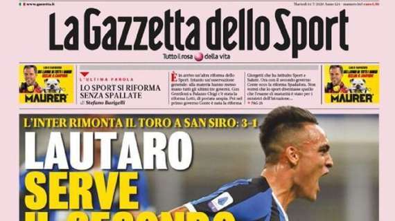 La Gazzetta dello Sport sull'Inter: "Lautaro serve il secondo"