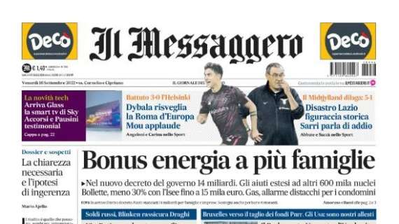 L'apertura odierna de Il Messaggero: "Disastro Lazio. Sarri parla di addio"