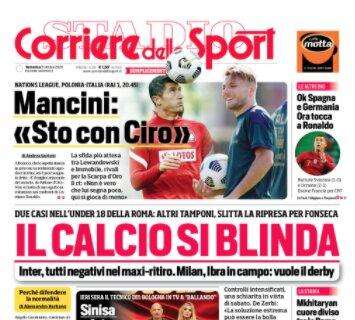 L'apertura del Corriere dello Sport: "Il calcio si blinda"