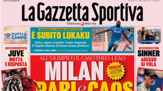 La prima pagina de La Gazzetta dello Sport: "Milan, pari e caos"