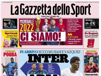 L'apertura de La Gazzetta dello Sport: "Inter, aria nuova"