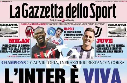 La Gazzetta dello Sport dopo il 2-0 di Plzen: "L'Inter è viva"