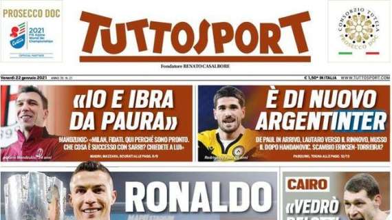 Tuttosport: "Ronaldo: 'Questa è la Juventus'. Dea, c'è la Lazio ai quarti"