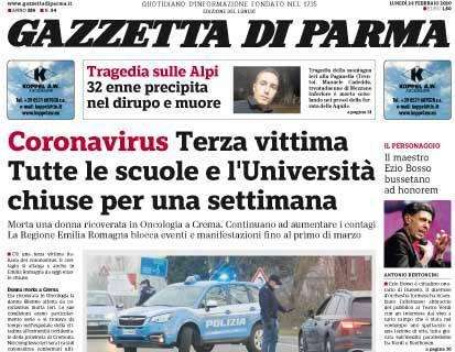 Gazzetta di Parma: "Alta tensione Coronavirus. Non si è giocato a Torino"