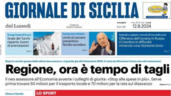 L'apertura di oggi del Giornale di Sicilia: "Palermo, che inizio: sbancata Parma"