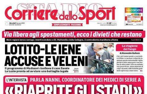 L'apertura del Corriere dello Sport con il Dottor Nanni: "Riaprite gli stadi"
