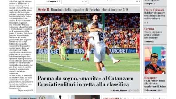 La Gazzetta di Parma in prima pagina: "Parma da sogno, 'manita' al Catanzaro"