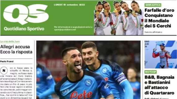 Milan k.o. e Inter a picco, l'apertura del QS: "Canta Napoli, Milano piange"