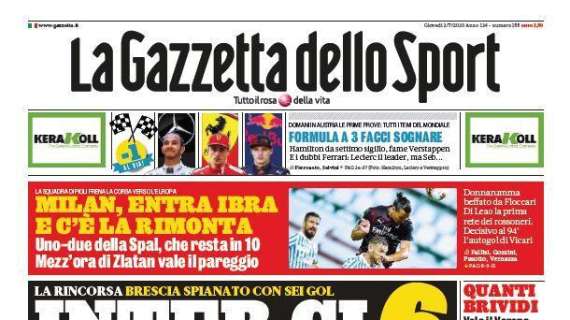 La Gazzetta dello Sport: "Inter ci 6. Vola il Verona"