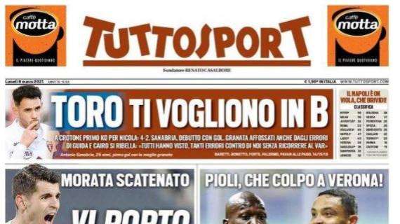 Tuttosport: "Milan e Juve tifano Dea" e "Toro, ti vogliono in B"