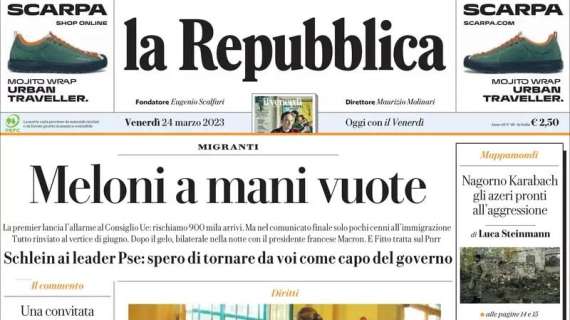 La Repubblica: "Esordio amaro: Italia sconfitta a Napoli dagli inglesi"