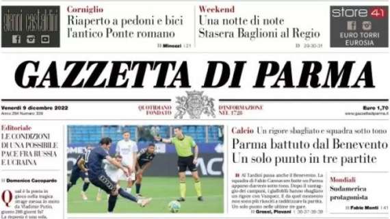 Gazzetta di Parma: "Parma battuto dal Benevento: un solo punto in tre partite"