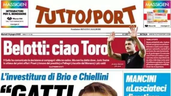 Tuttosport: "L'investitura di Brio e Chiellini: 'Gatti sei come noi'"