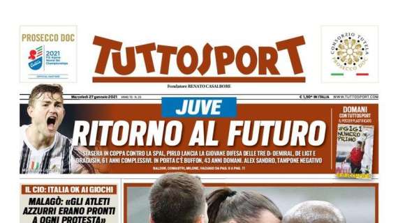 L'apertura di Tuttosport: "Inter di rabbia". Milan battuto in Coppa Italia