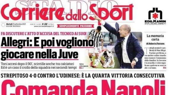 L'apertura del Corriere dello Sport: "Comanda Napoli". Strepitoso poker azzurro