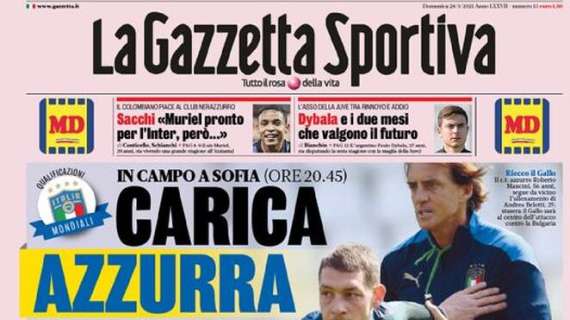 L'apertura de La Gazzetta dello Sport su Bulgaria-Italia: "Carica azzurra"