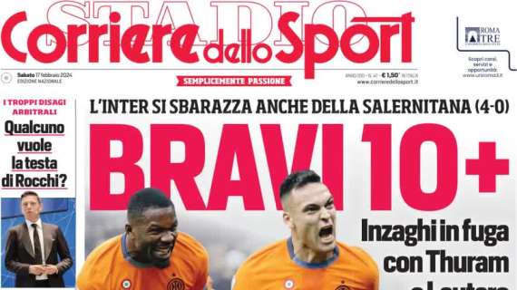 Il Corriere dello Sport in prima pagina apre con la fuga dell'Inter: "Bravi 10+"