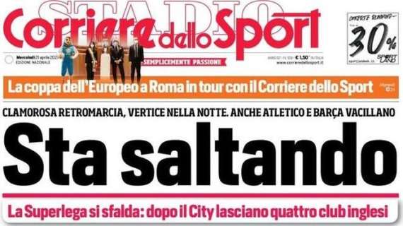 Corriere dello Sport: "La Superlega si sfalda. Juve-Parma: c'è Dybala-Ronaldo"